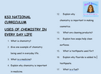 KS3 Science Uses of Chemistry in Everyday Life Retrieval Questions | National Curriculum | 30 Questions