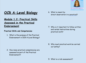 OCR A-Level Biology Worksheets – Module 1.2: Practical Skills Assessed in the Practical Endorsement