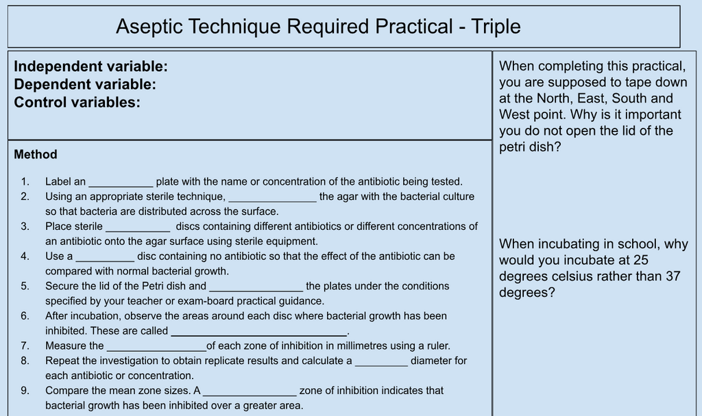 AQA GCSE Biology Aseptic Technique Required Practical Worksheet | Triple Science | KS4 | PDF Digital Download