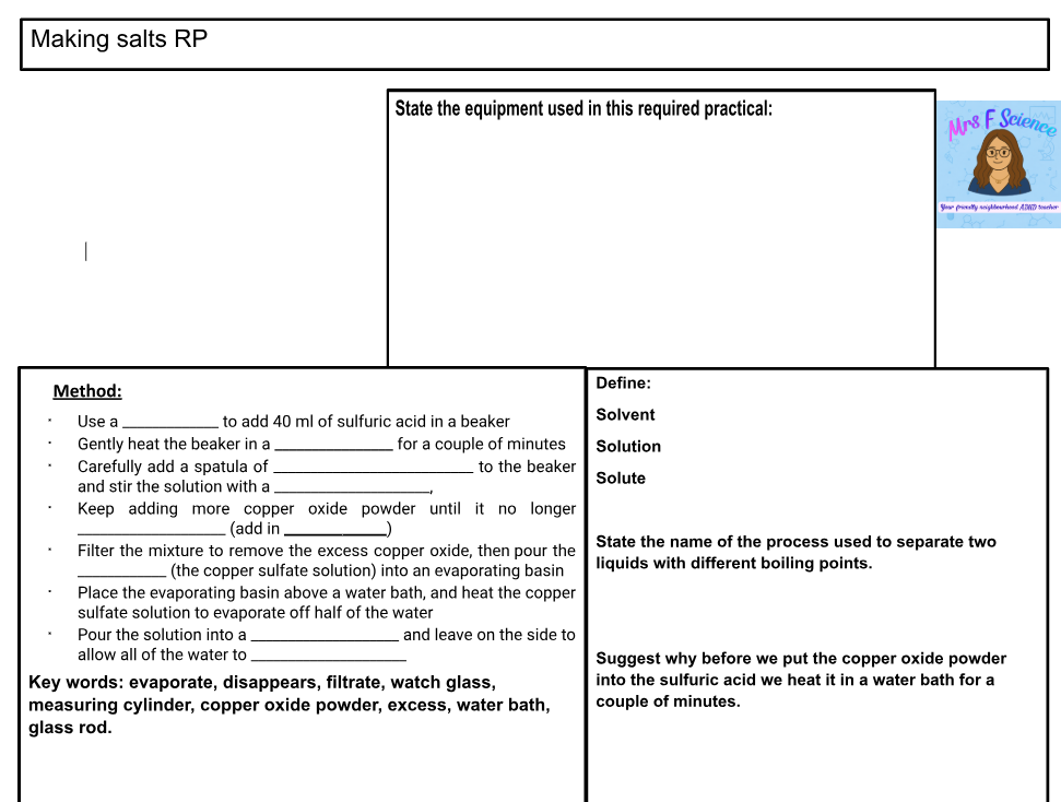 GCSE Chemistry Making Salts Required Practical Worksheet | KS4 | AQA