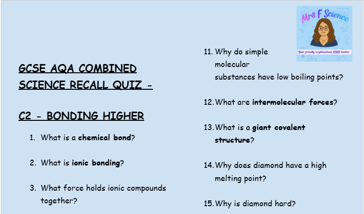 Bonding, Structure & Properties - GCSE Chemistry C2 Questions | AQA Higher Tier
