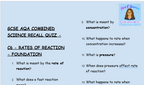 Rates of Reaction - GCSE Chemistry C6 Retrieval Questions | AQA Foundation Tier | PDF Digital Download
