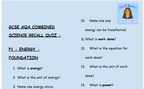 AQA GCSE Physics P1 Energy Retrieval Questions | Foundation Tier | PDF Digital Download