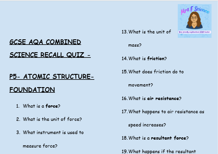 AQA GCSE Physics Foundation Tier Retrieval Bundle | P1-P7 | Save 30% | PDF Digital Download
