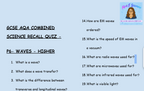 GCSE Physics P6 Waves – 30 Retrieval Questions | Higher Tier | AQA | PDF Digital Download