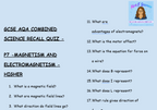 GCSE Physics P7 Magnetism & Electromagnetism – 30 Retrieval Questions | Higher Tier | AQA | PDF Digital Download