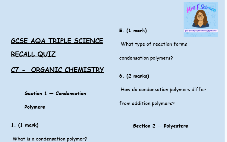 Organic Chemistry - GCSE Chemistry C7 Retrieval Questions | AQA Triple Science
