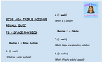 Space Physics - GCSE Physics P8 Retrieval Questions | AQA | PDF Digital Download
