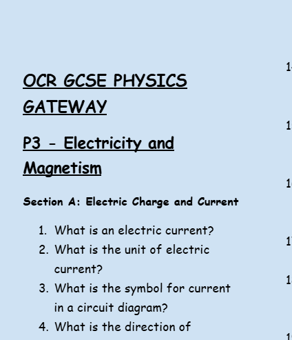 Forces - GCSE Physics P2 Retrieval Questions | OCR Gateway Science
