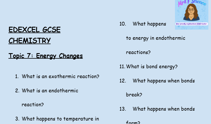 Energy Changes – GCSE Chemistry Topic 7 Retrieval Questions | Edexcel