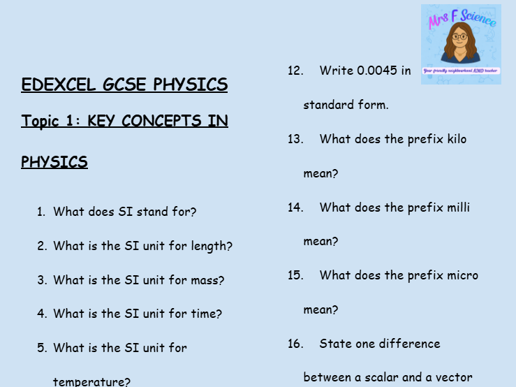 Key Concepts in Physics – GCSE Physics Topic 1 Retrieval Questions | Edexcel