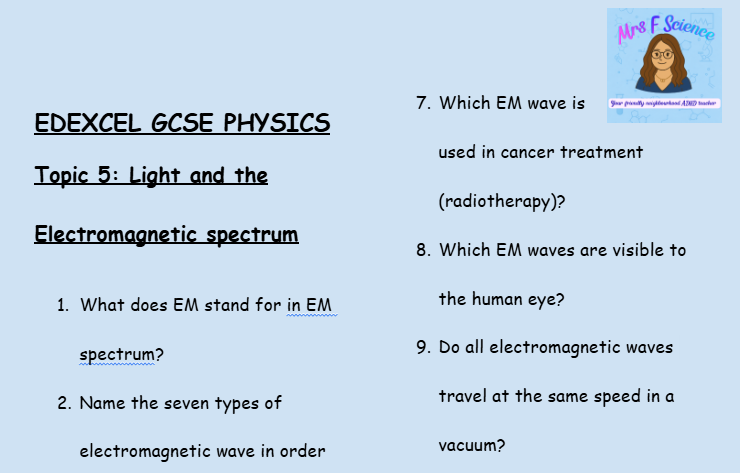 Waves – GCSE Physics Topic 4 Retrieval Questions | Edexcel