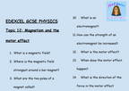 Magnetism and the Motor Effect – GCSE Physics Topic 12 Retrieval Questions | Edexcel