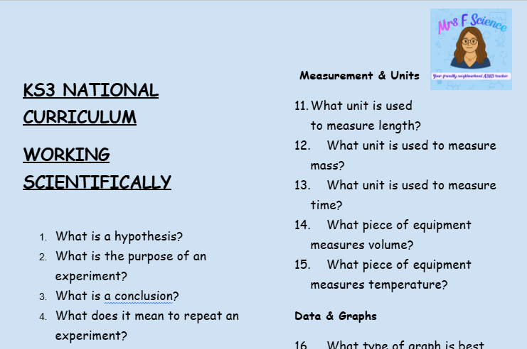 KS3 Science Working Scientifically Retrieval Questions | National Curriculum | 30 Questions