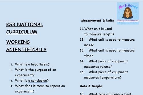 KS3 Science Working Scientifically Retrieval Questions | National Curriculum | 30 Questions