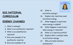 KS3 Science Energy Changes Retrieval Questions | National Curriculum | 30 Questions