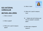 KS3 Science Motion and Speed Retrieval Questions | National Curriculum | 30 Questions
