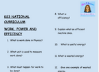 KS3 Science Work, Power and Efficiency Retrieval Questions | National Curriculum | 30 Questions