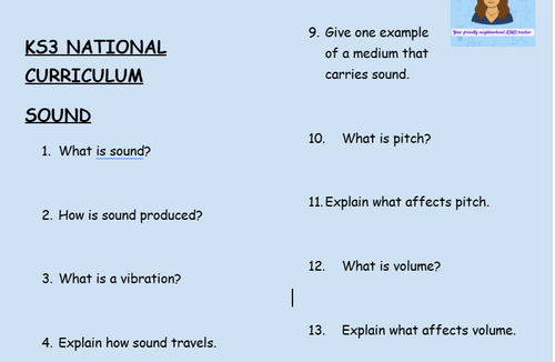 KS3 Sound Revision Worksheets