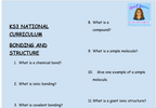 KS3 Science Bonding and Structure Retrieval Questions | National Curriculum | 30 Questions