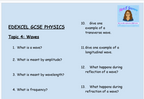 Waves – GCSE Physics Topic 4 Retrieval Questions | Edexcel | PDF Digital Download