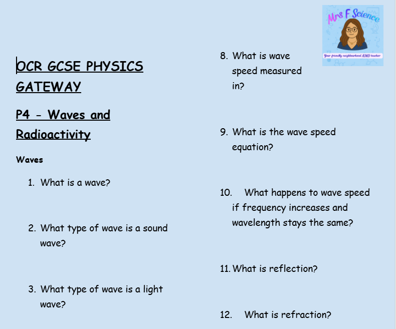 Waves & Radioactivity - GCSE Physics P4 Retrieval Questions | OCR Gateway Science