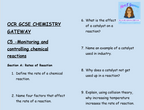 Monitoring and Controlling Chemical Reactions - GCSE Chemistry C5 Retrieval Questions | OCR Gateway Science | PDF Digital Download