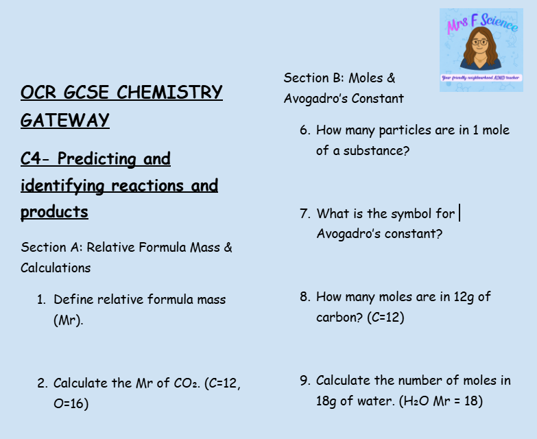 Predicting and Identifying Reactions and Products - GCSE Chemistry C4 Retrieval Questions | OCR Gateway Science