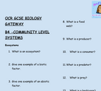 Community Level Systems - GCSE Biology B4 Retrieval Questions | OCR Gateway Science | PDF Digital Download