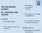 Organism Level Systems - GCSE Biology B3 Retrieval Questions | OCR Gateway Science | PDF Digital Download