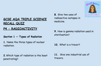 Radioactivity - GCSE Physics P4 Retrieval Questions | AQA Triple Science | PDF Digital Download