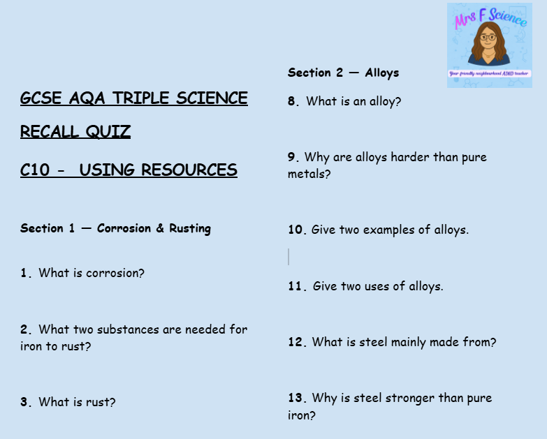 AQA GCSE Triple Science Physics & Chemistry Retrieval Bundle | P2-P7, C7 & C10 | Save 30% | PDF Digital Download