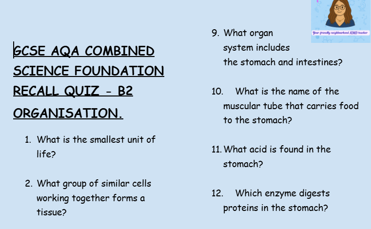 AQA GCSE Biology Foundation Tier Retrieval Questions Bundle | B1-B7 | Save 30% | PDF Digital Download