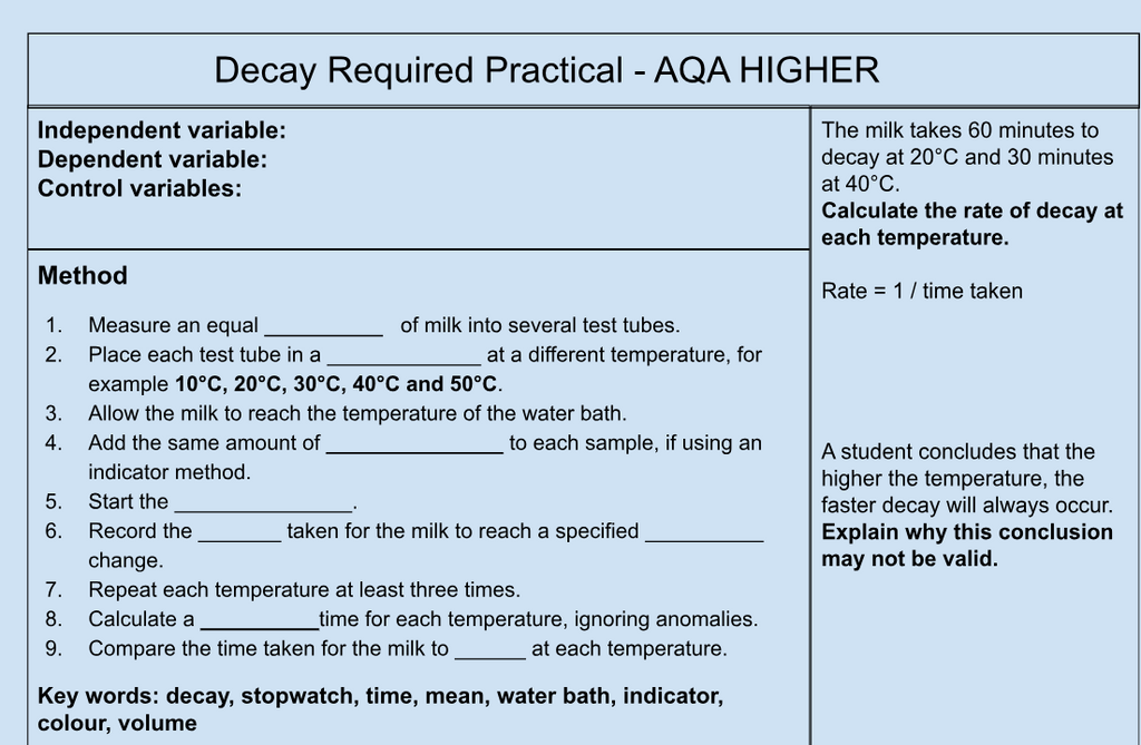 AQA GCSE Biology Decay Required Practical Worksheet | Triple Science | Higher Tier | PDF Digital Download