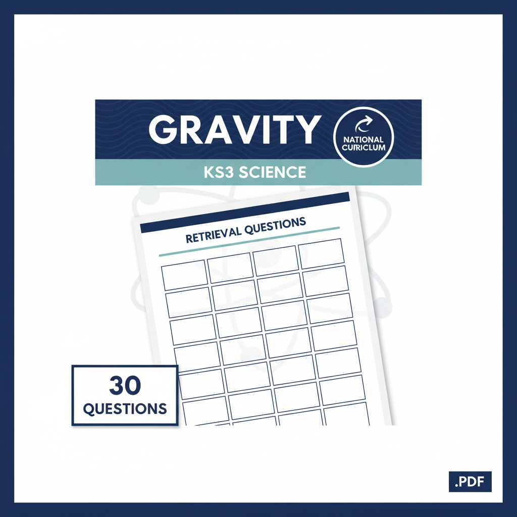 KS3 Science Gravity Retrieval Questions worksheet cover