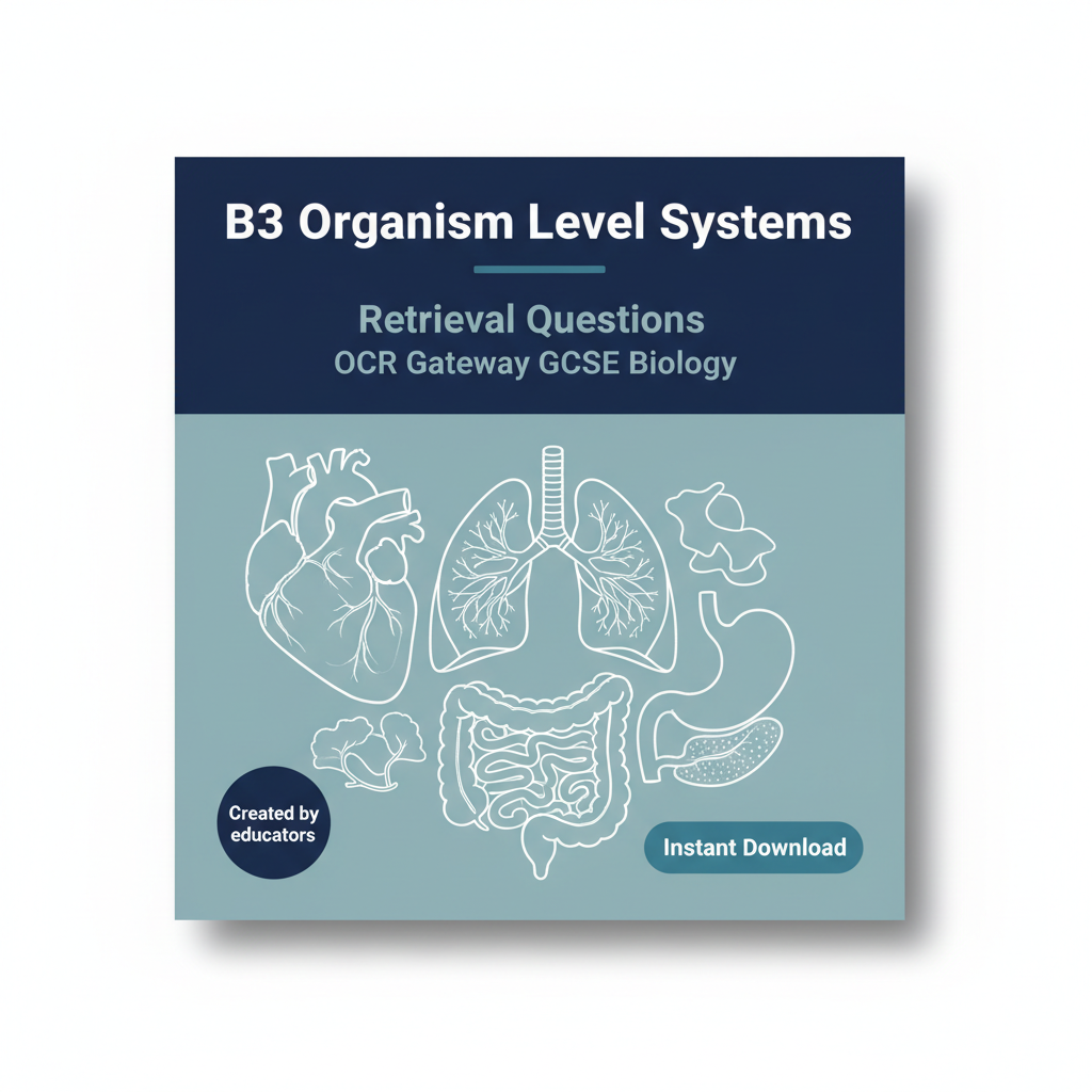 OCR Gateway GCSE Biology B3 Organism Level Systems Retrieval Questions worksheet cover