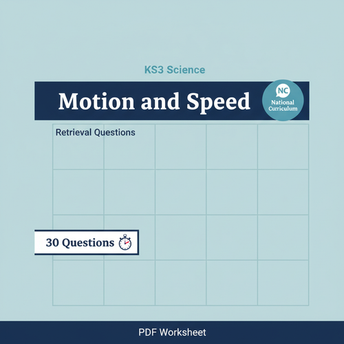 KS3 Science Motion and Speed Retrieval Questions worksheet cover